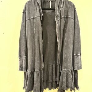 Free People Black Hooded Zip Up Jacket